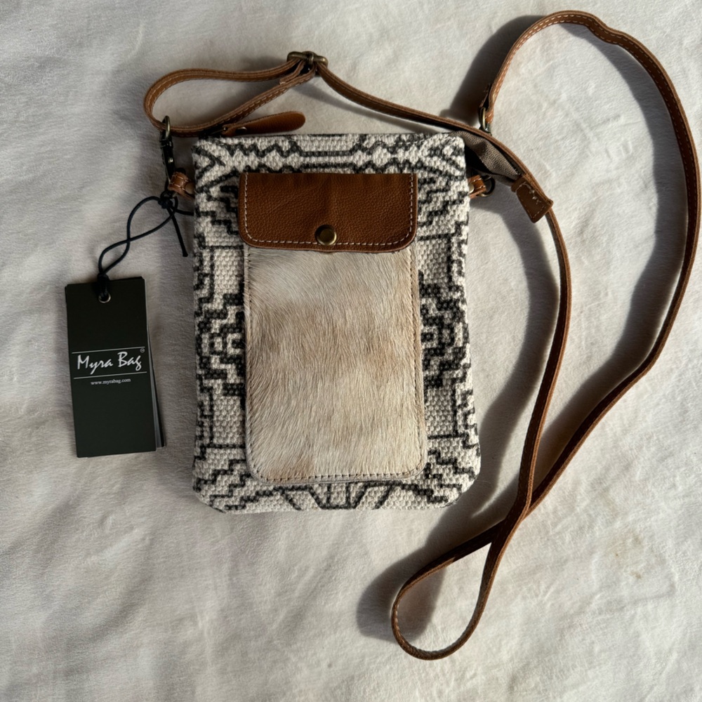 Myra stamp pocket pouch crossbody with cowhide